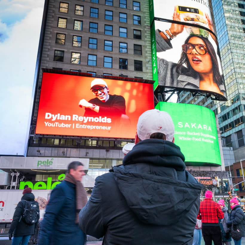 Dylan Reynolds featured on a Times Square billboard