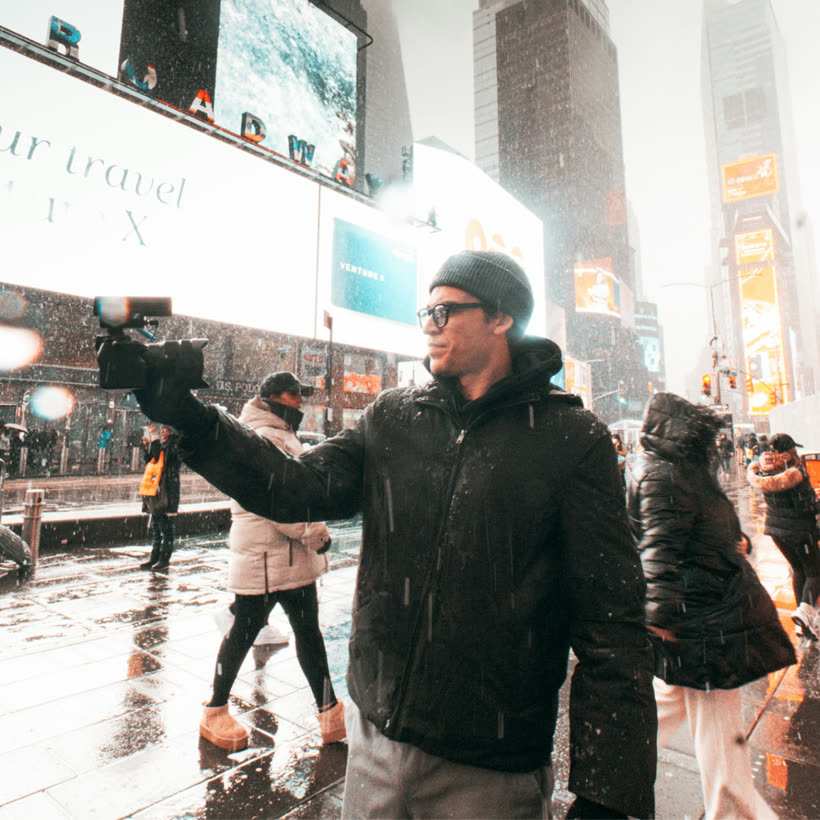Dylan filming on the street in Times Square